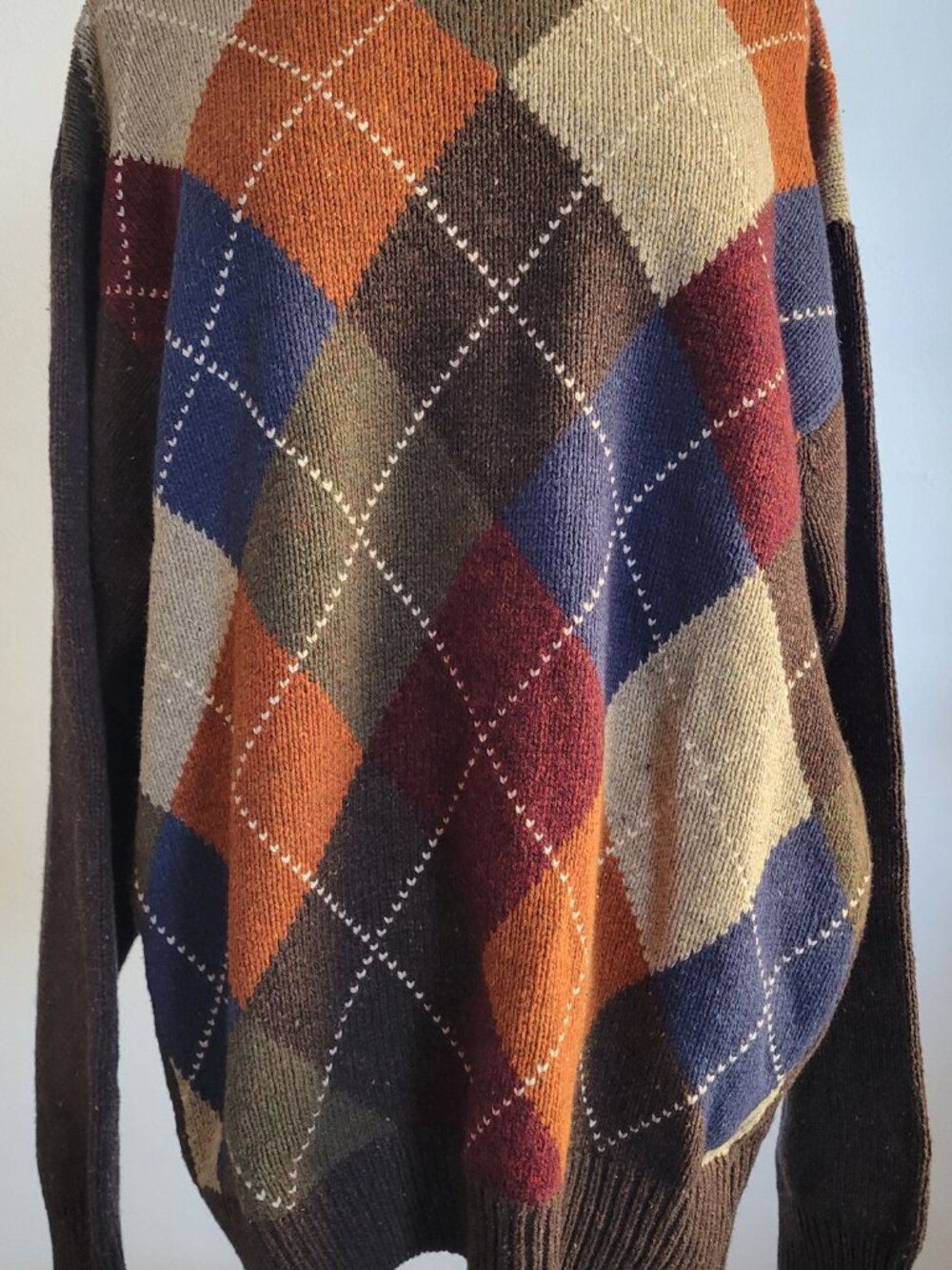 Vintage Haggar Argyle Sweater Men’s L Lambswool Cotton Multicolor Crewneck - Picture 11 of 15